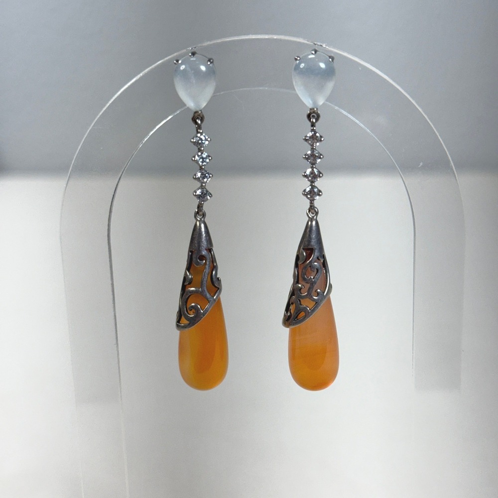 Cristina Sabatini Sterling Silver Moonstone Carnelian & CZ Teardrop Earrings